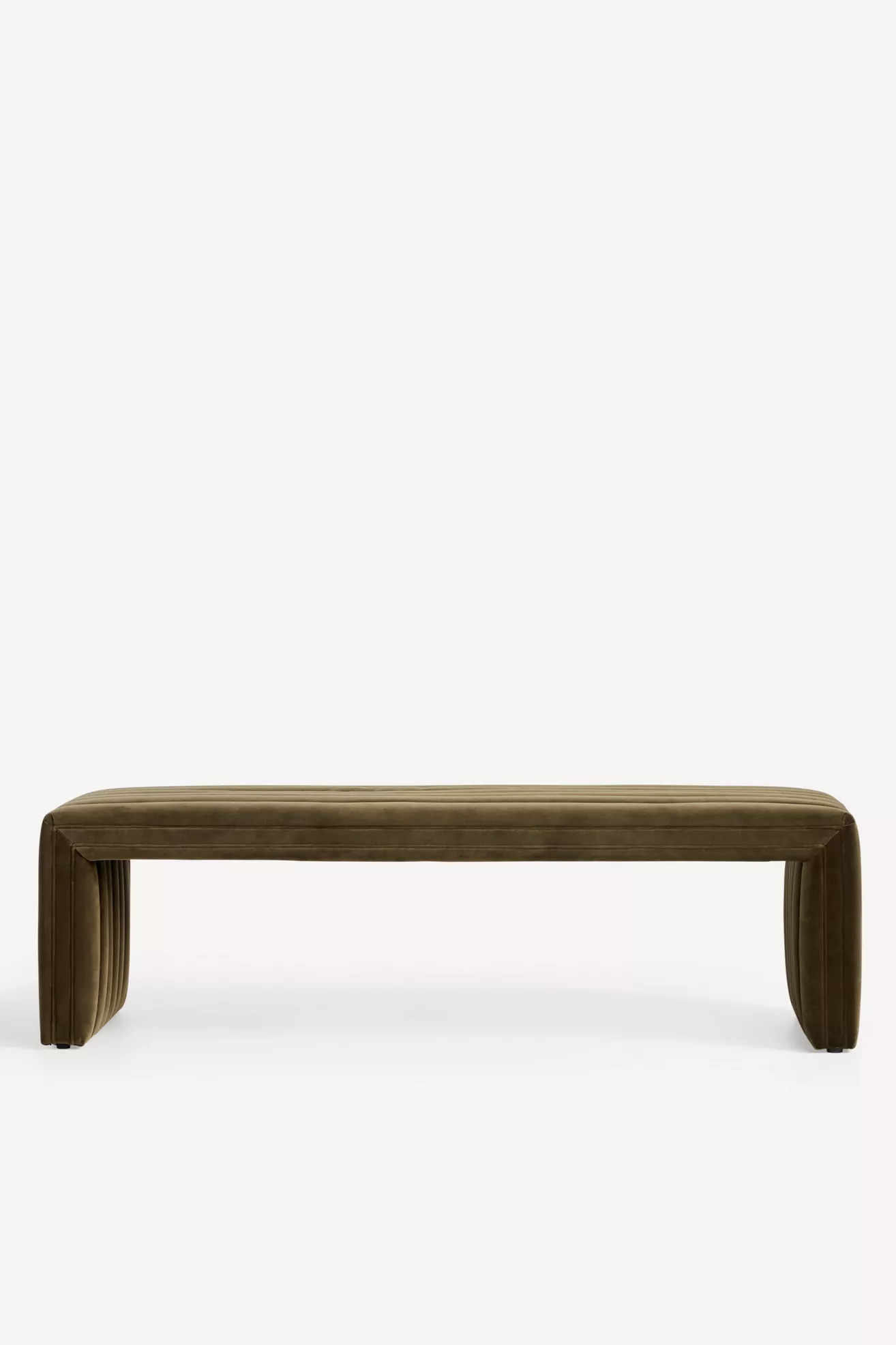 Close-up of the Alexander Velvet Bench showing the ribbed, rounded legs