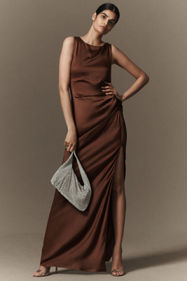 BHLDN EMMA HIGH-NECK SATIN MAXI GOWN 
