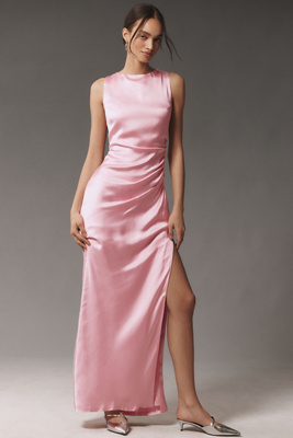 BHLDN EMMA HIGH-NECK SATIN MAXI GOWN 
