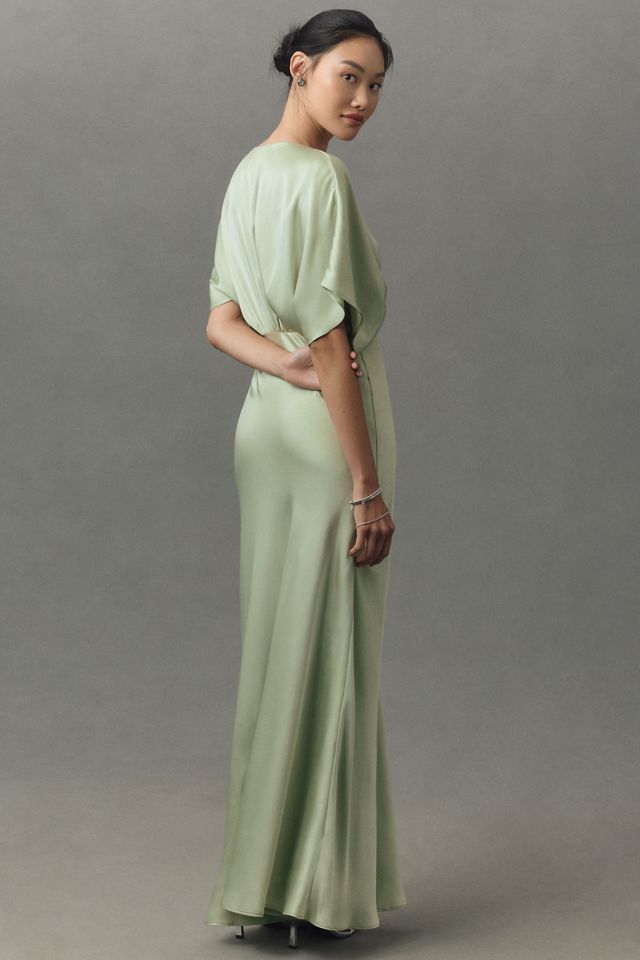 BHLDN Amelia Deep-V Flutter-Sleeve Satin A-Line Gown #1