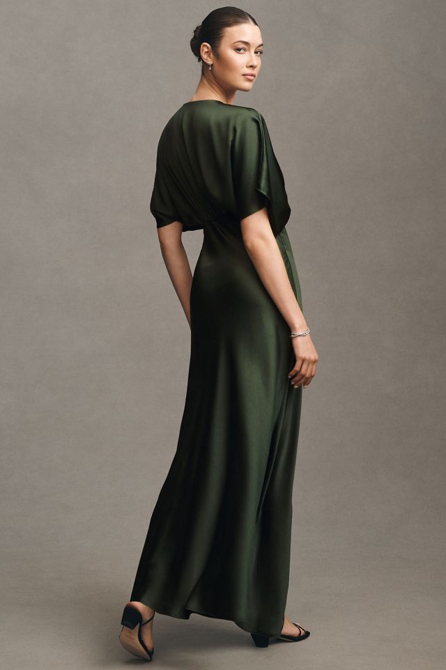BHLDN Amelia Deep-V Satin Maxi Dress