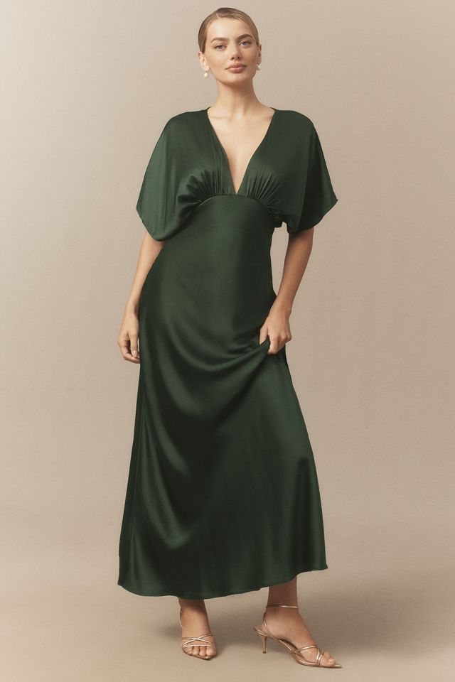 BHLDN Amelia Deep-V Satin Maxi Dress