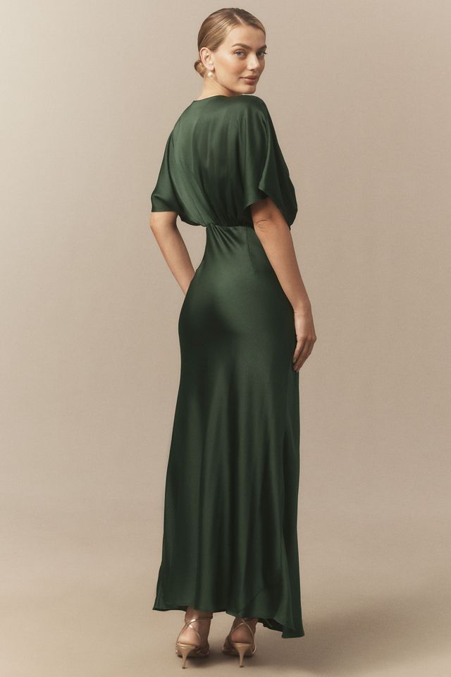BHLDN Amelia Deep-V Flutter-Sleeve Satin A-Line Gown #5