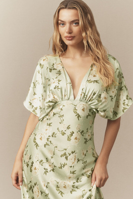 Bhldn Amelia Deep-v Satin Maxi Dress In Multi