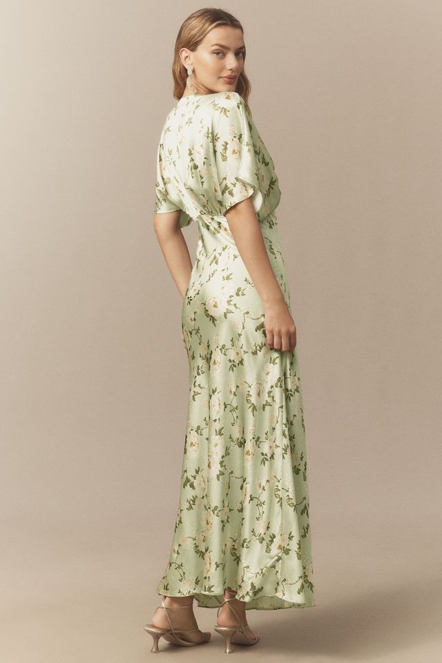 BHLDN Amelia Deep-V Flutter-Sleeve Satin A-Line Gown #1