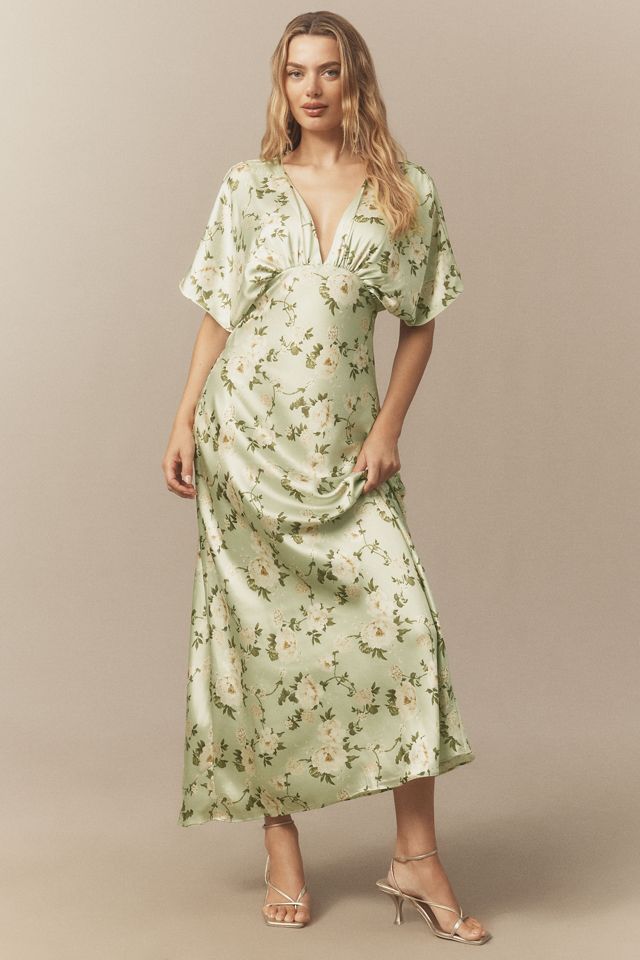 BHLDN Amelia Deep-V Flutter-Sleeve Satin A-Line Gown #2