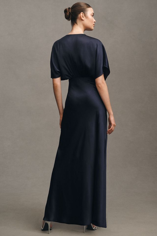BHLDN Amelia Deep-V Satin Maxi Dress