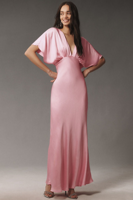 BHLDN AMELIA DEEP-V SATIN MAXI DRESS 