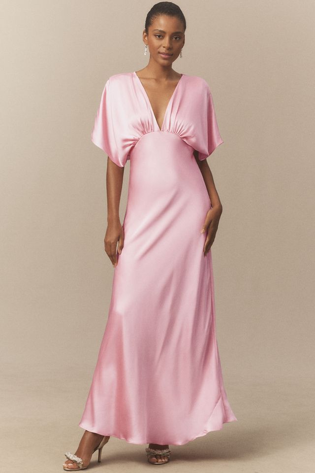 BHLDN Amelia Deep-V Flutter-Sleeve Satin A-Line Gown #4