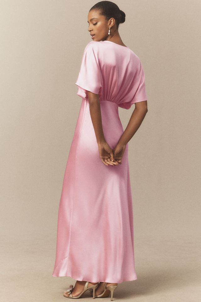 BHLDN Amelia Deep-V Flutter-Sleeve Satin A-Line Gown #5