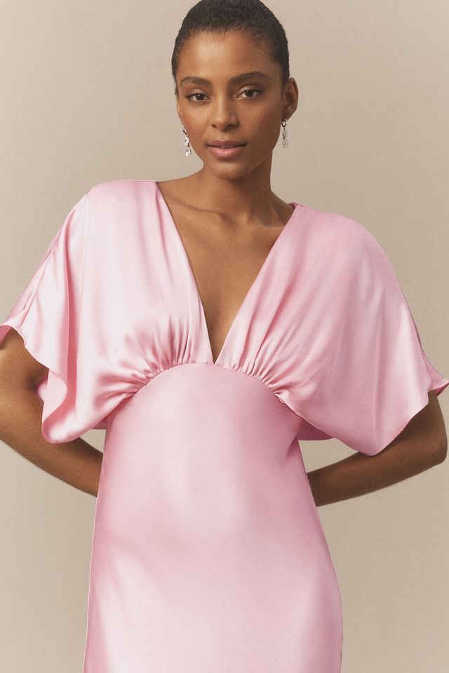 BHLDN Amelia Deep-V Flutter-Sleeve Satin A-Line Gown #6