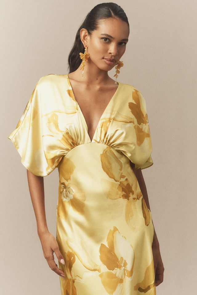 BHLDN Amelia Deep-V Flutter-Sleeve Satin A-Line Gown #3