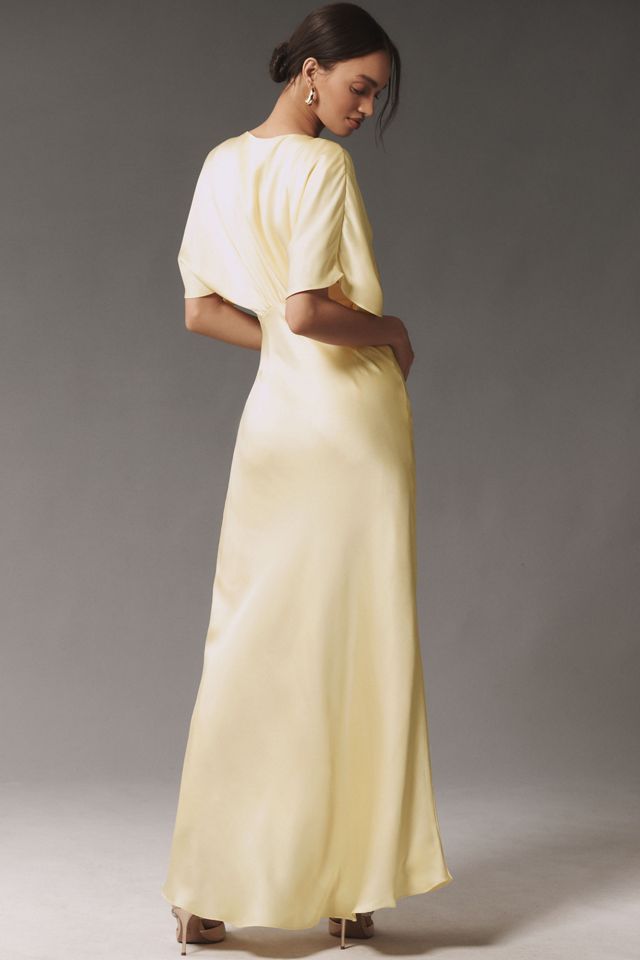 BHLDN Amelia Deep-V Satin Maxi Dress | Anthropologie