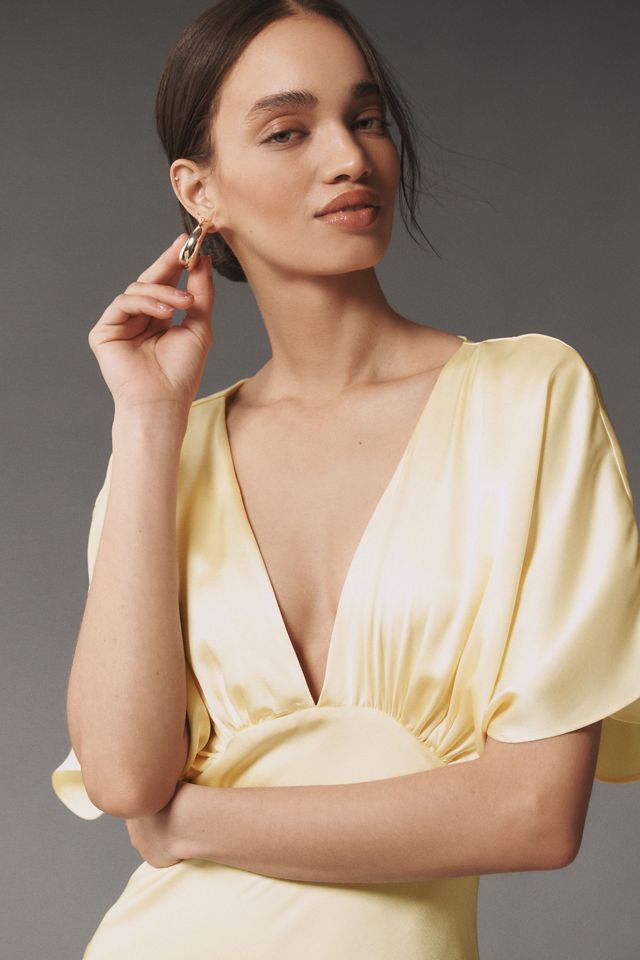 BHLDN Amelia Deep-V Satin Maxi Dress | Anthropologie