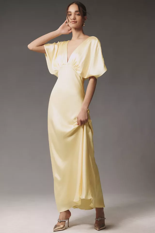 BHLDN Amelia Deep-V Satin Maxi Dress