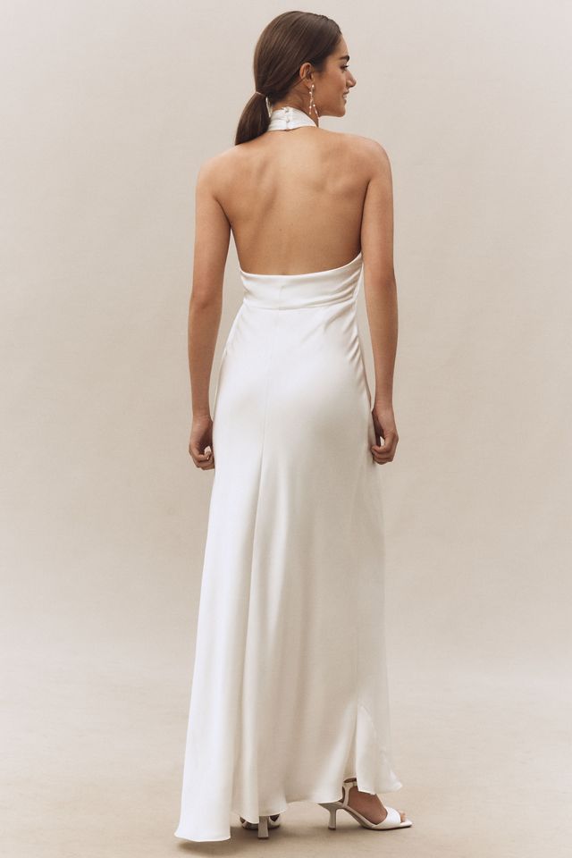 BHLDN Selma Halter-Neck High-Shine Satin Maxi Dress #1