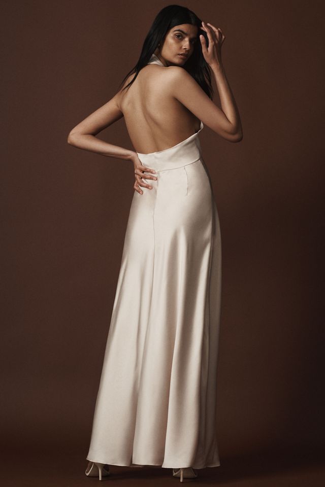 BHLDN Selma Halter-Neck High-Shine Satin Maxi Dress #2