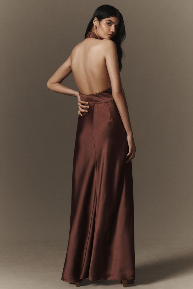 BHLDN Selma Halter-Neck High-Shine Satin Maxi Dress #1