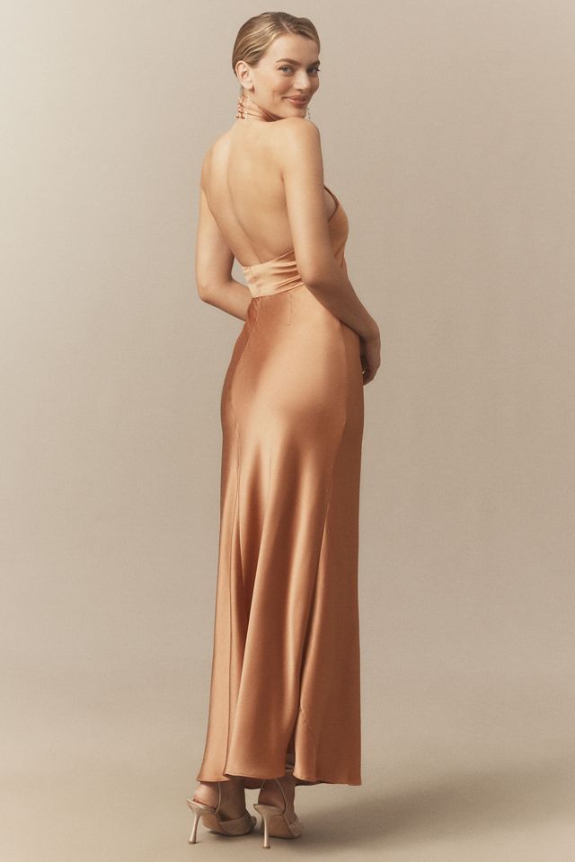 BHLDN Selma Halter-Neck High-Shine Satin Maxi Dress #2
