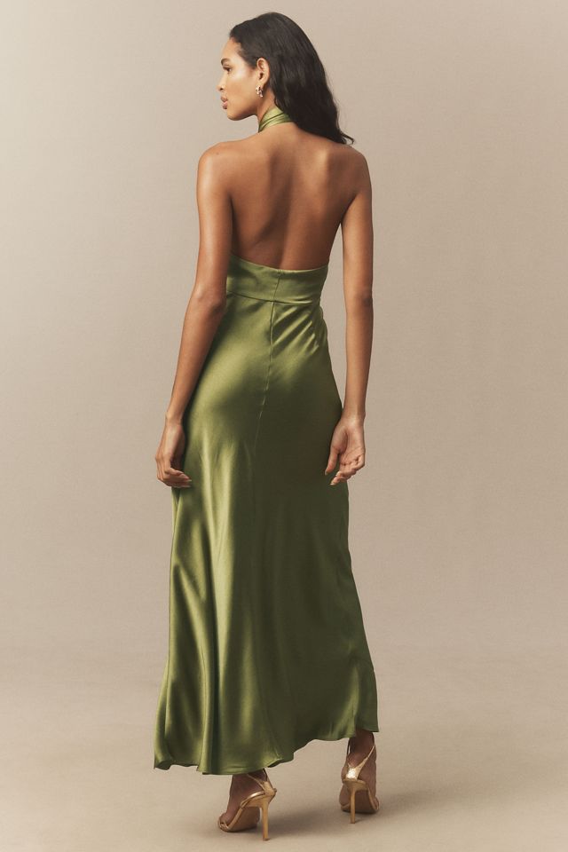 BHLDN Selma Halter-Neck High-Shine Satin Maxi Dress #1