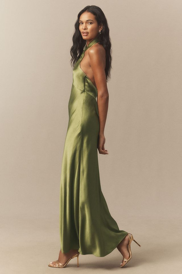 BHLDN Selma Halter-Neck High-Shine Satin Maxi Dress #4