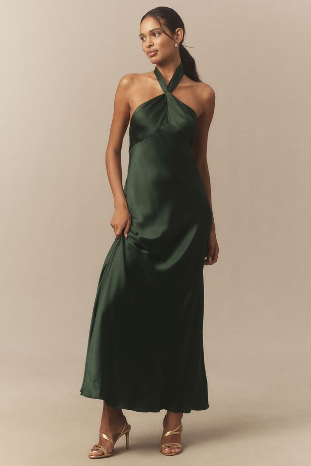BHLDN Selma Halter-Neck High-Shine Satin Maxi Dress #5