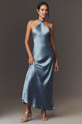 strapless open back dress Odette Powder Blue Asymmetric-Neck Midi Dress With Scarf  Club L London