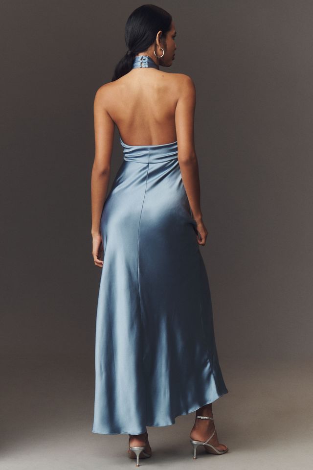 BHLDN Selma Halter-Neck High-Shine Satin Maxi Dress #1
