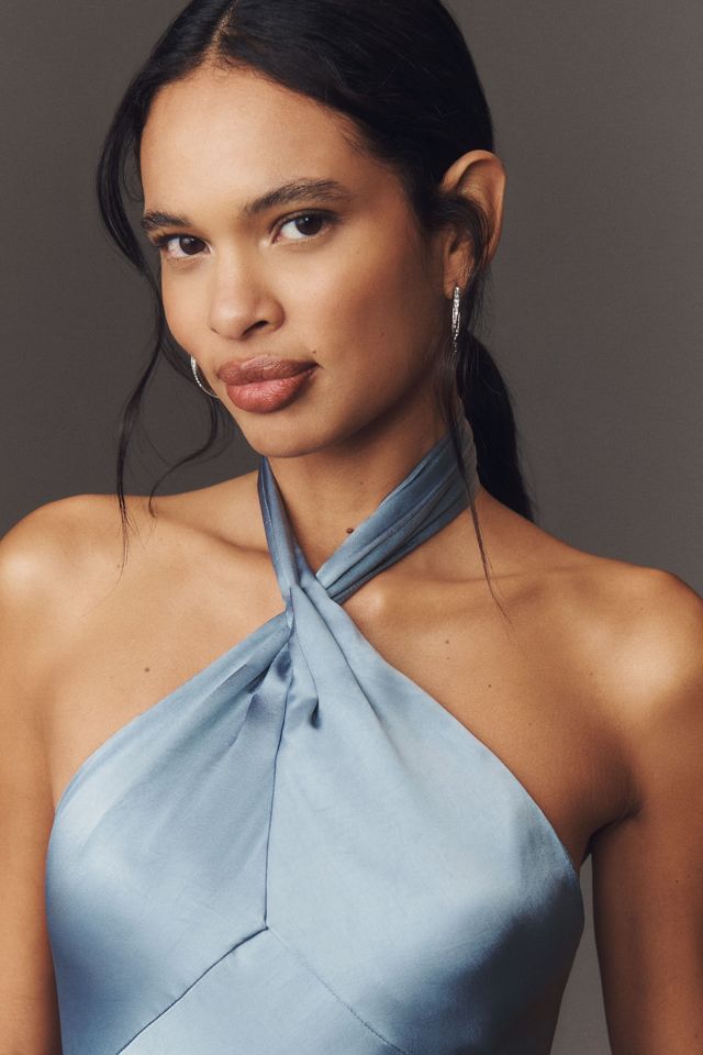 BHLDN Selma Halter-Neck High-Shine Satin Maxi Dress #2