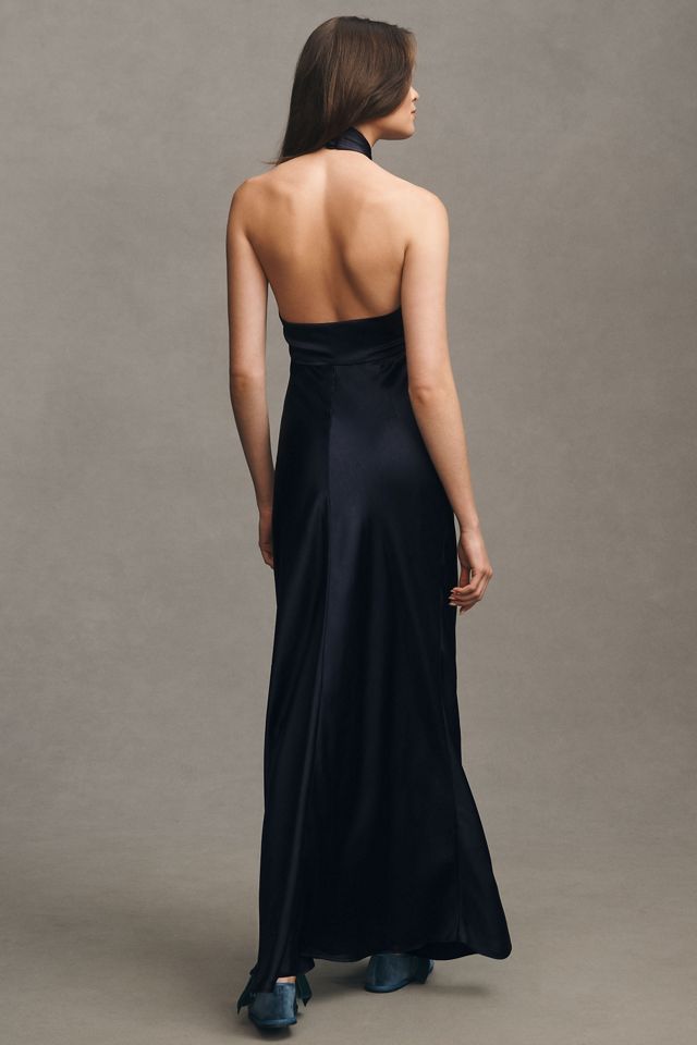 BHLDN Selma Halter-Neck High-Shine Satin Maxi Dress #1