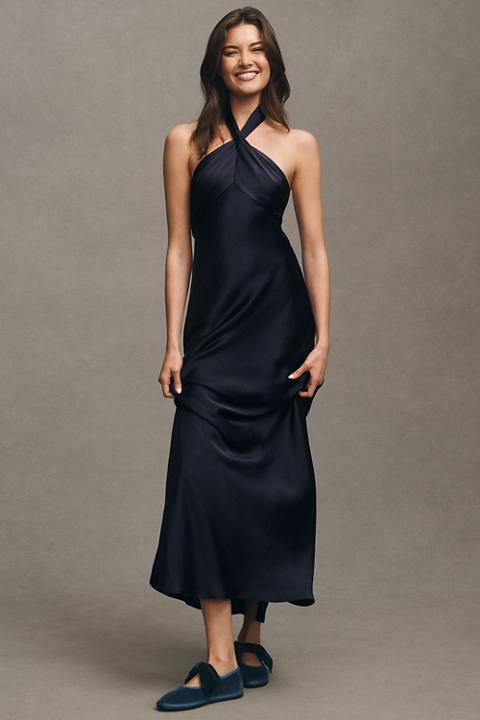BHLDN Selma Halter-Neck Satin Maxi Dress
