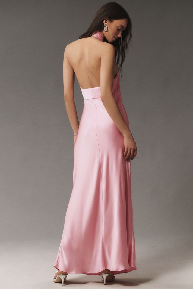 BHLDN Selma Halter-Neck High-Shine Satin Maxi Dress