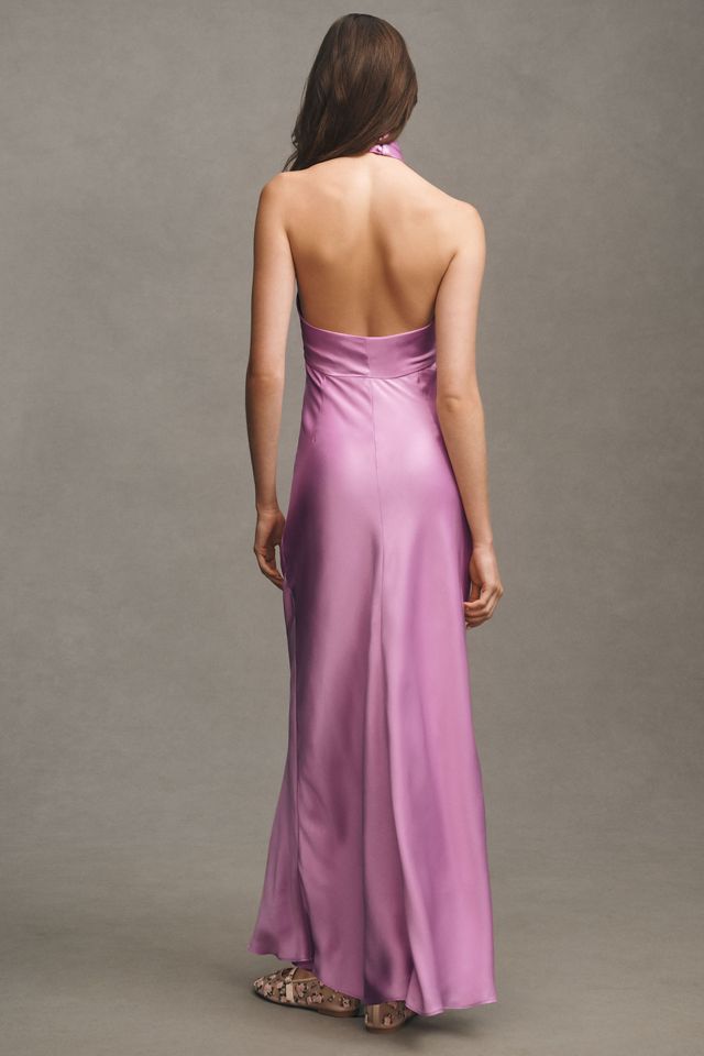 BHLDN Selma Halter-Neck High-Shine Satin Maxi Dress #1