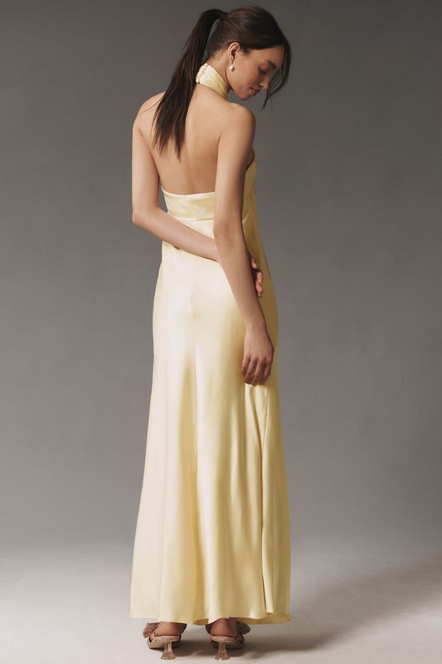 BHLDN Selma Halter-Neck High-Shine Satin Maxi Dress #1