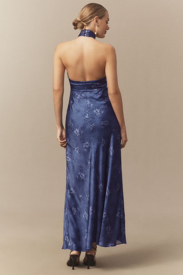 BHLDN Selma Halter-Neck High-Shine Satin Maxi Dress #1
