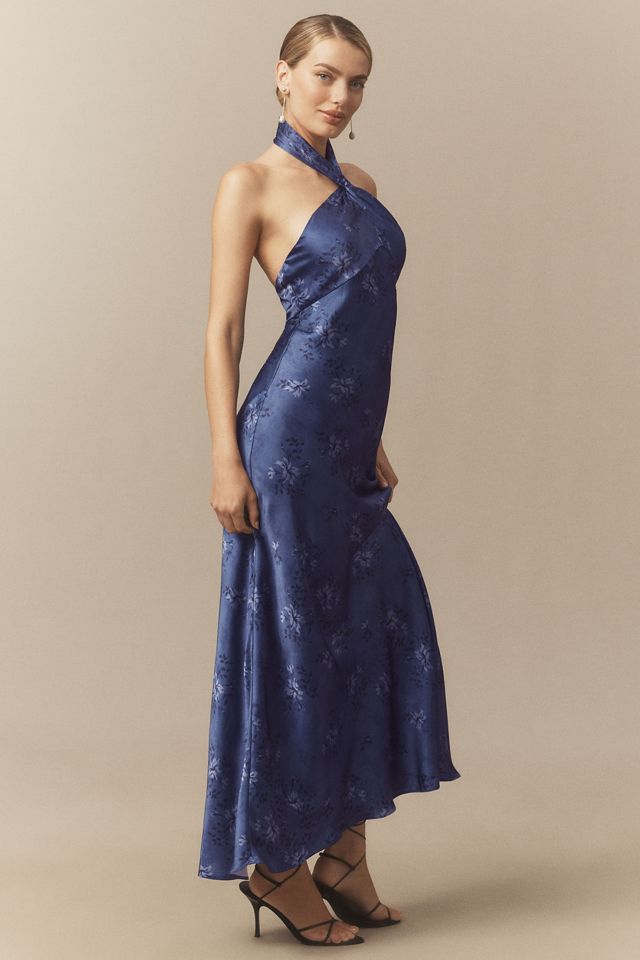 BHLDN Selma Halter-Neck High-Shine Satin Maxi Dress #3