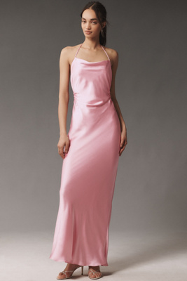 BHLDN SAYLOR COWL-NECK SATIN MAXI DRESS 