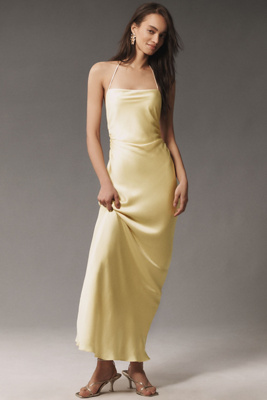 Shop Bhldn Saylor Cowl-neck Satin Maxi Dress In Yellow