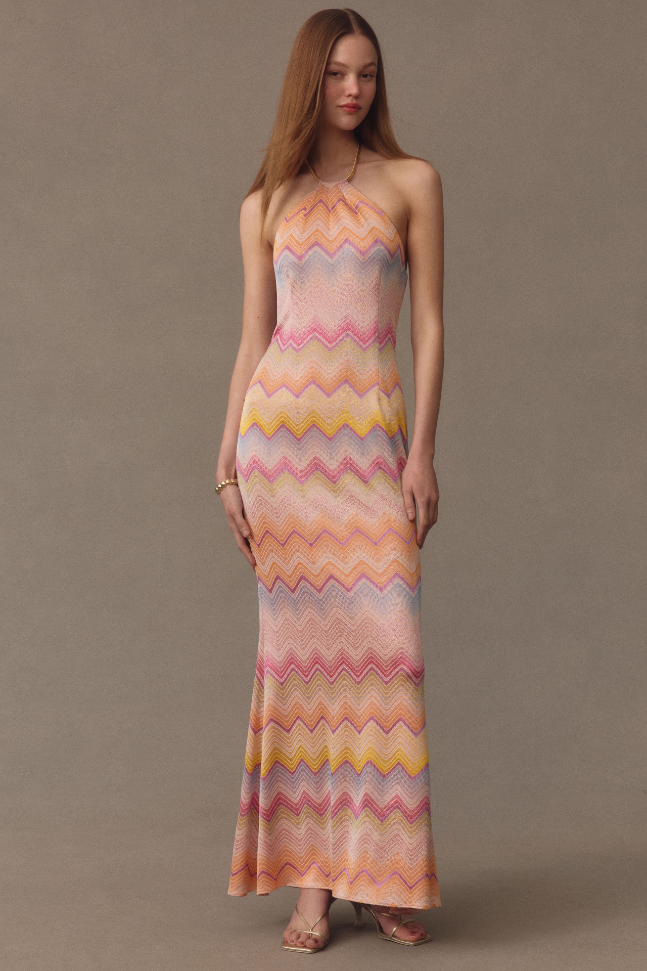 Liv Foster Halter Jacquard Knit Mermaid Maxi Dress