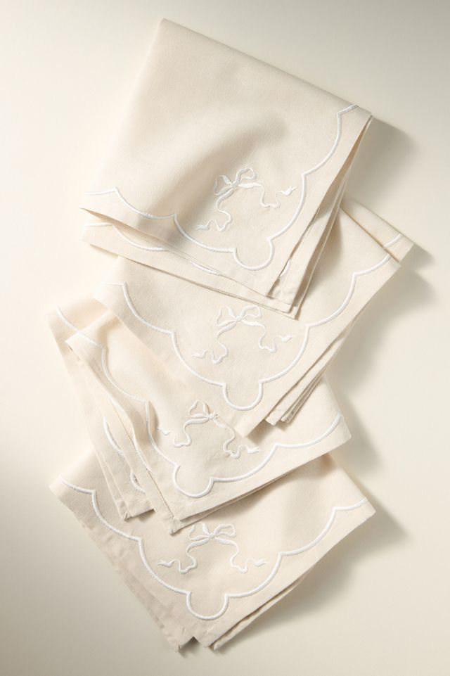 Benedita Bow Cotton Embroidered Napkins, Set of 4 #2