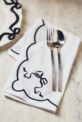 Anthropologie Benedita Bow Cotton Embroidered Napkins, Set Of 4