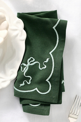Anthropologie Benedita Bow Cotton Embroidered Napkins, Set Of 4 In Multi