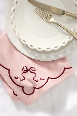 Benedita Bow Cotton Embroidered Napkins, Set of 4