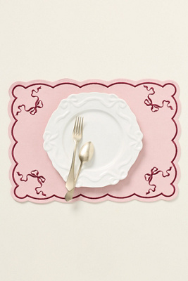 Anthropologie Benedita Bow Cotton Embroidered Placemat In White