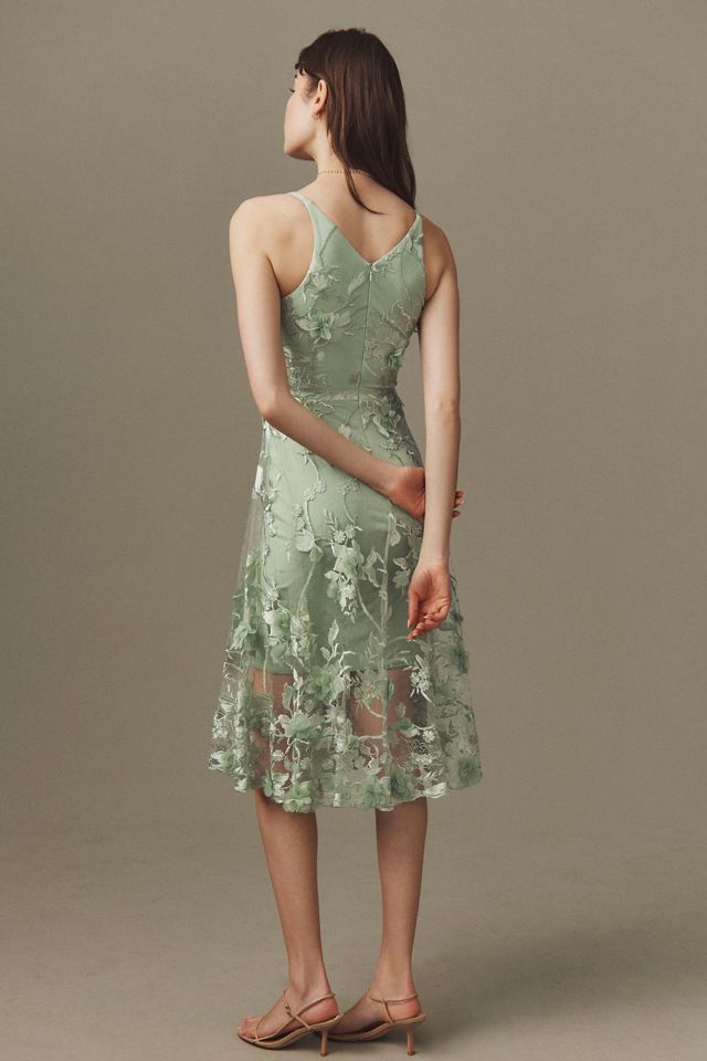 Dress The Population Audrey Fit & Flare Sheer Lace Floral Appliqu Midi  Dress | Anthropologie