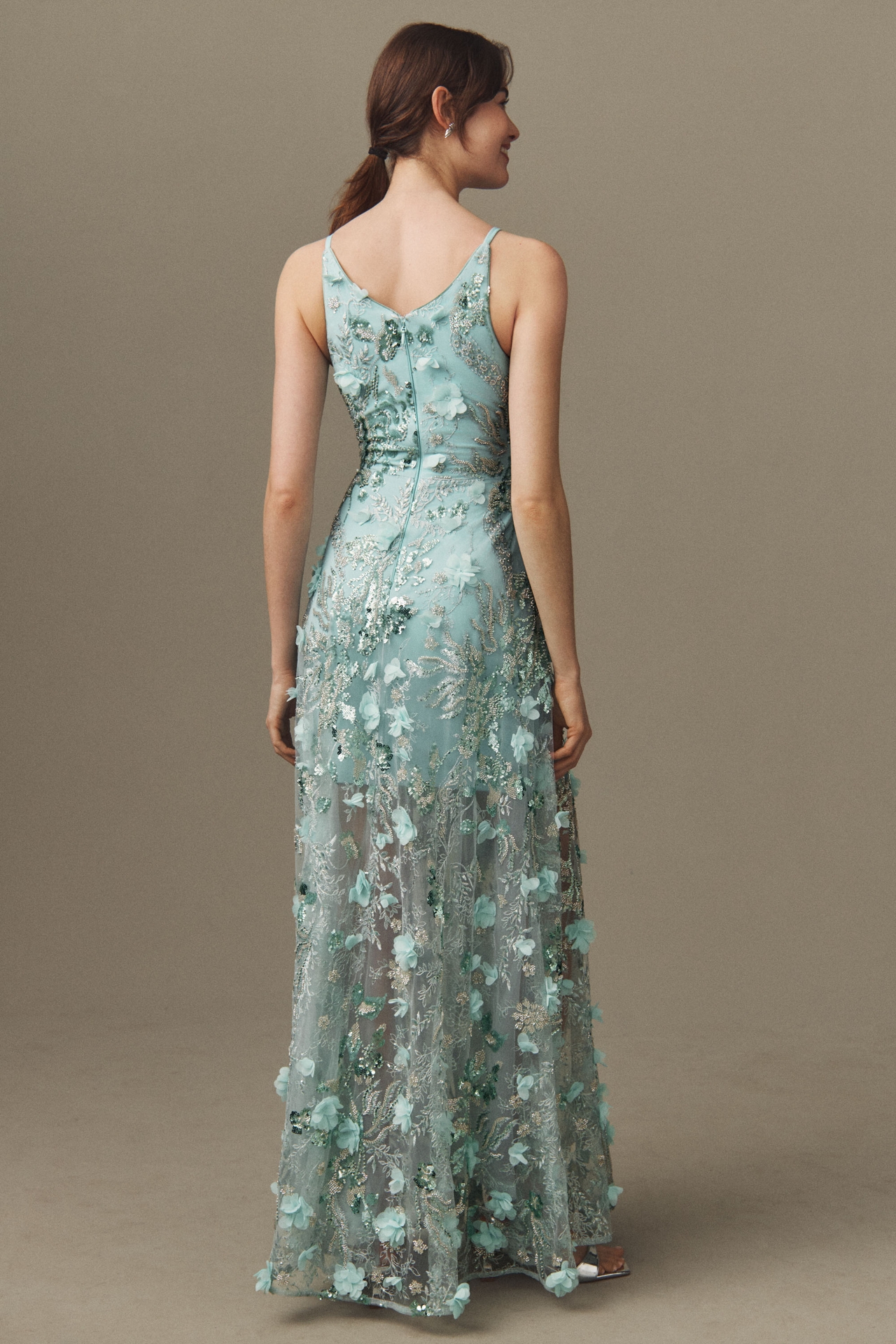 Dress The Population Sidney Bead & Sequin Floral Appliqué Gown