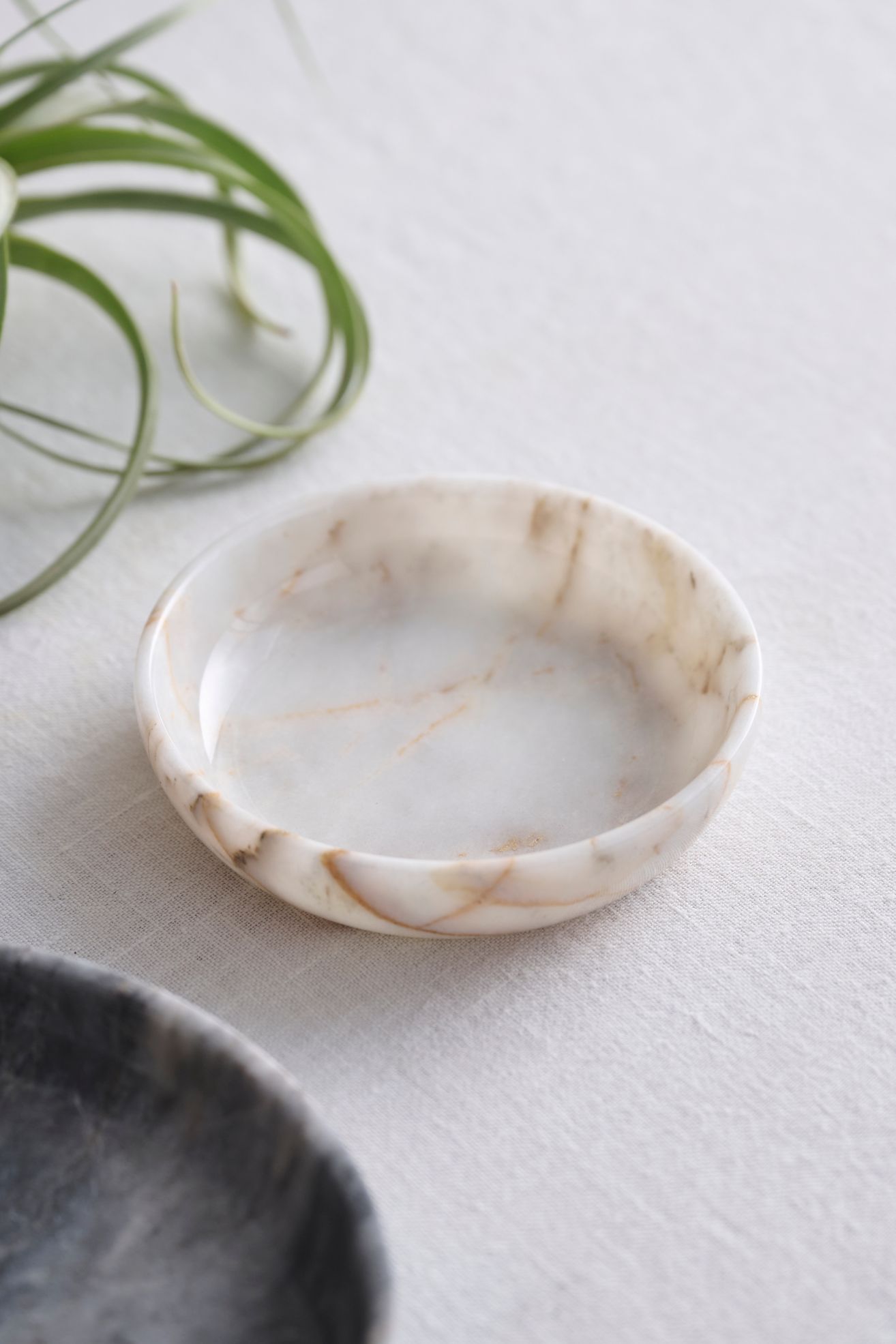 "Her" Ring Dish - White Marble Saucer, 4”