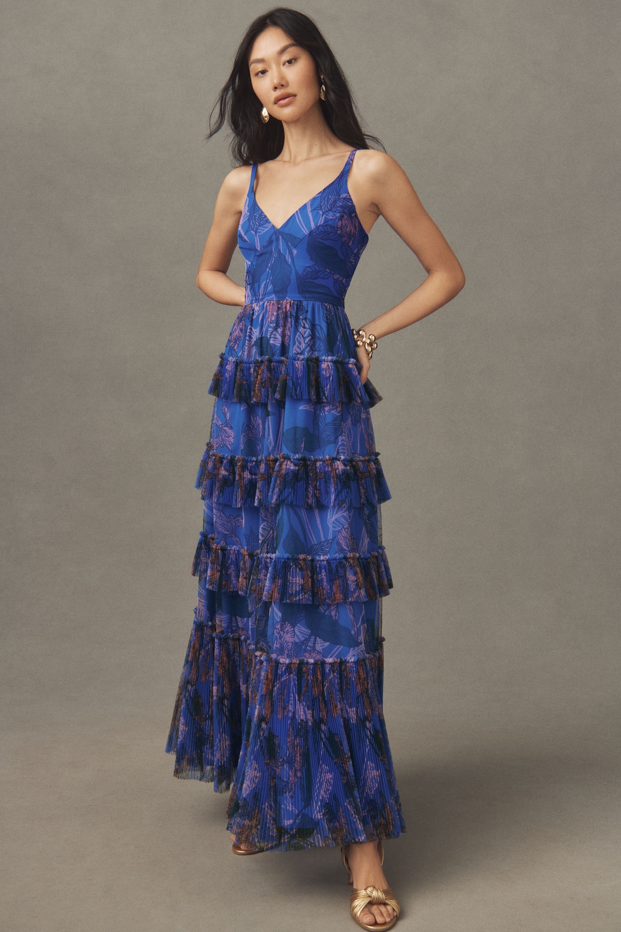 Hutch Freya V-Neck Tiered Ruffle Gown