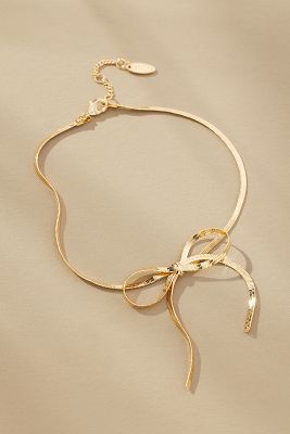 By Anthropologie Herringbone Bow Anklet In Gold