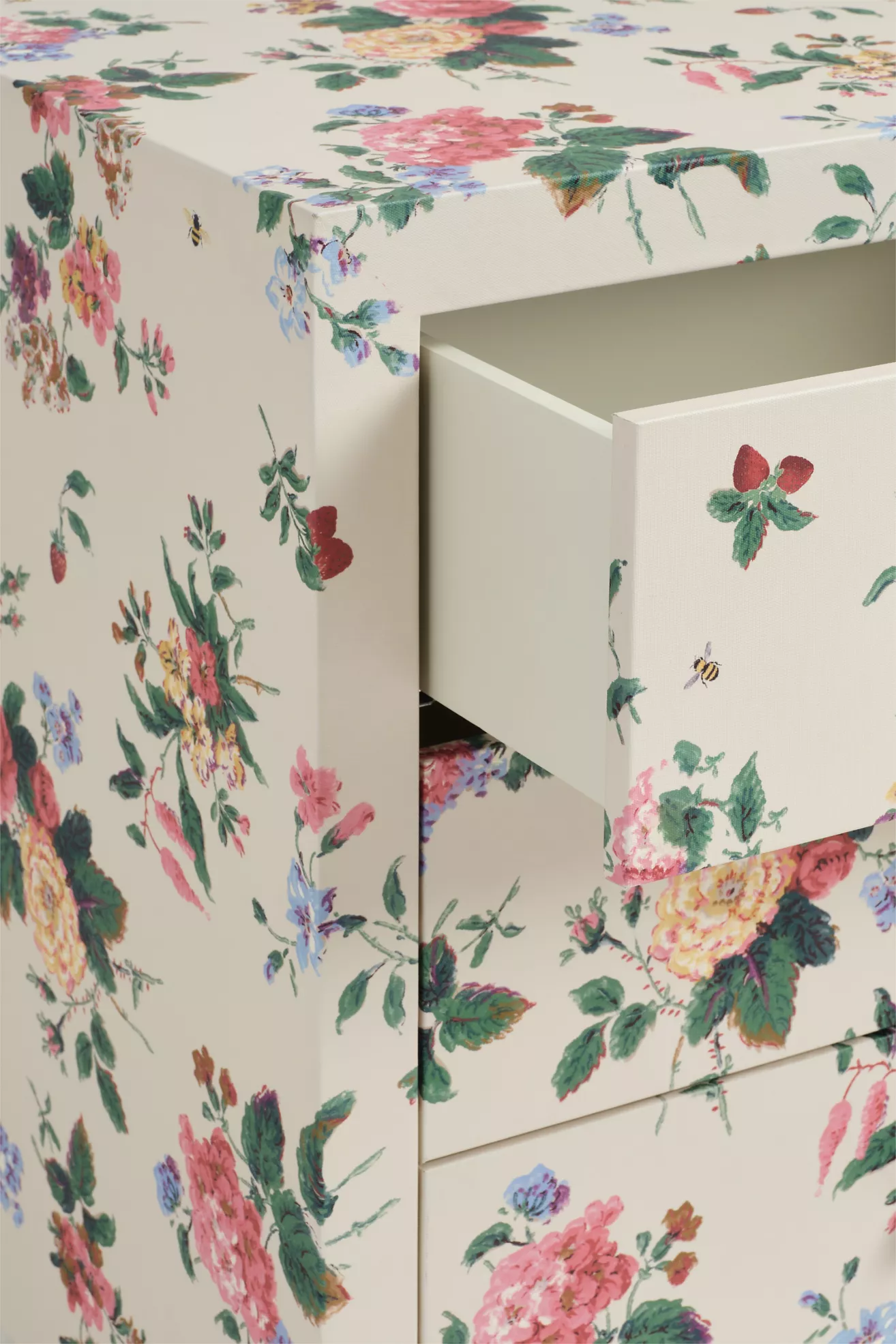 Drawer partially open showing interior